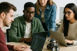Kiril Metodi Üniversitesi Bilgisayar Mühendisliği öğrencileri robotik projesi üzerinde çalışıyor